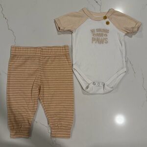 Striped Tan and White Baby Outfit